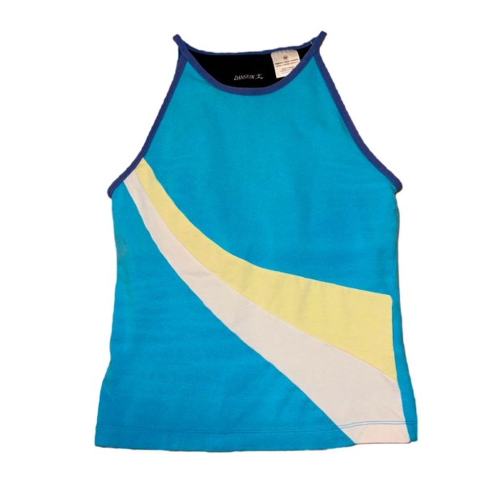 Vintage Danskin Workout Halter Tank Top, Size Medium, Blue, White, Yellow